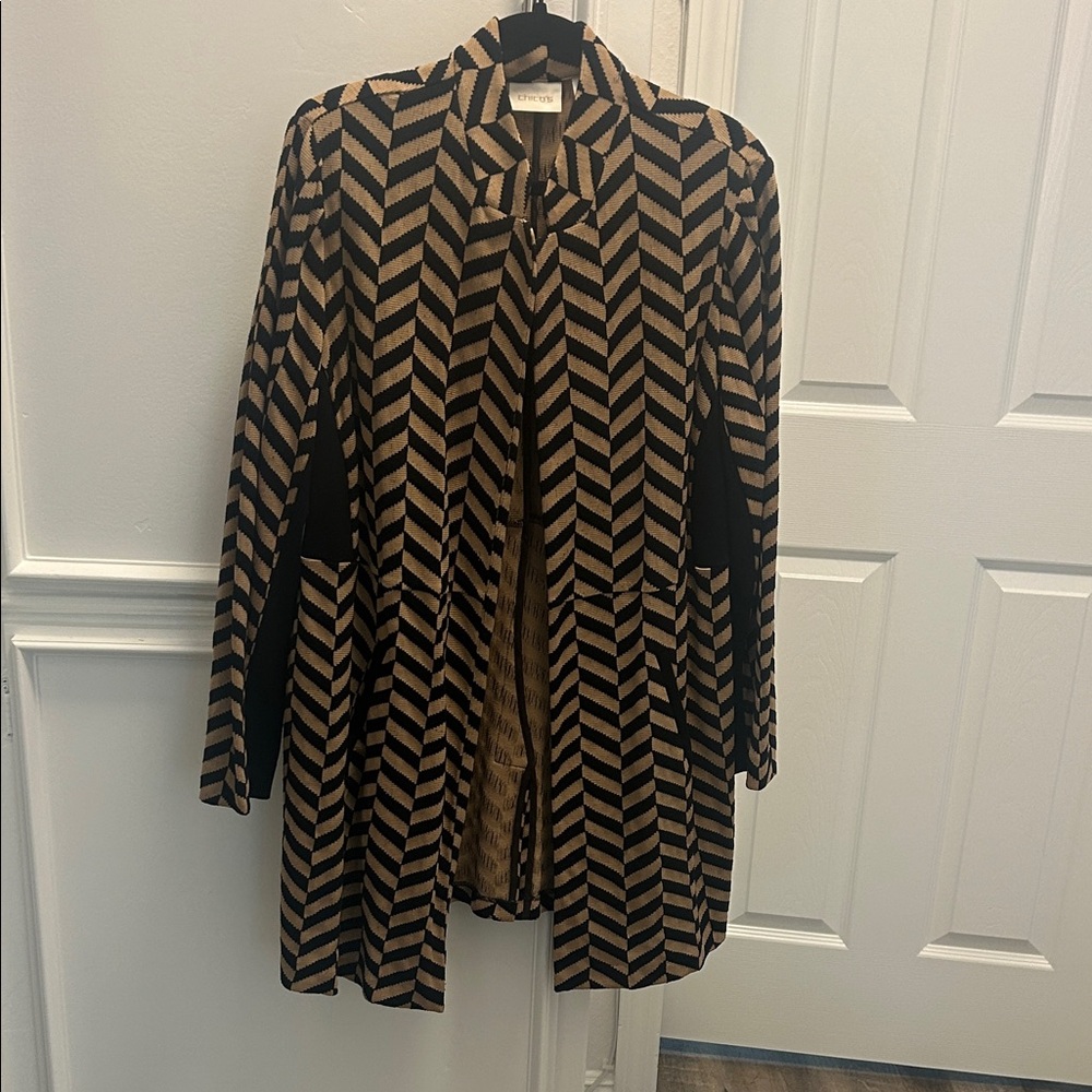 Chico's Black and Tan Chevron Trench Coat